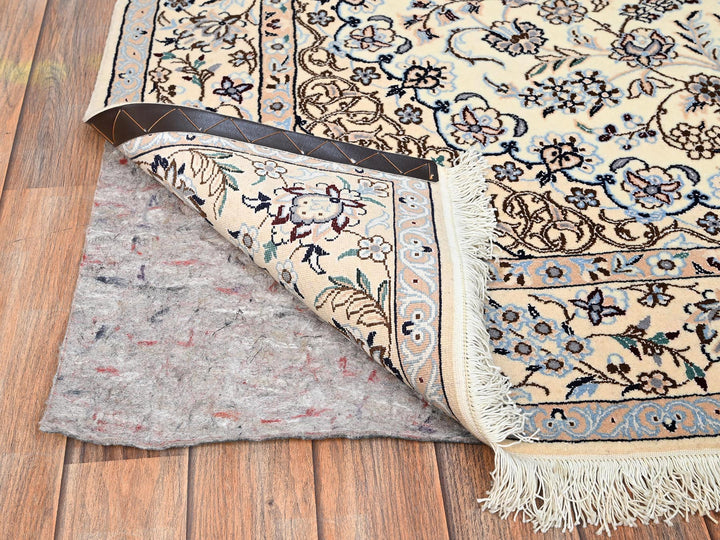 5'0" x 8'3" New Hand Knotted Ivory Wool & Silk Rectangle Oriental Rug - MOA1021465