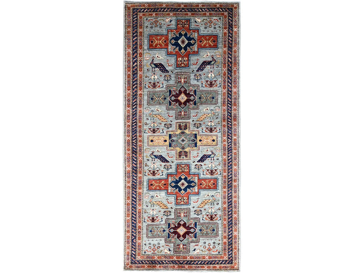 4'1" x 9'10" New Hand Knotted Grey Wool Runner Oriental Rug - MOA102146