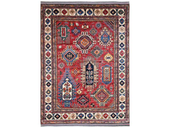 9'2" x 11'5" New Hand Knotted Red Wool Rectangle Oriental Rug - MOA1021476