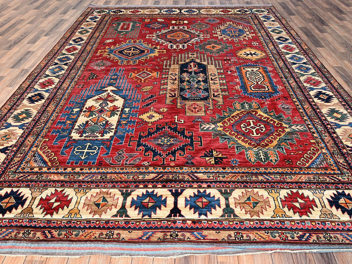 9'2" x 11'5" New Hand Knotted Red Wool Rectangle Oriental Rug - MOA1021476