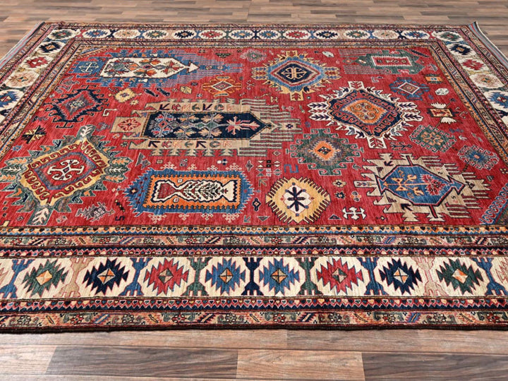 9'2" x 11'5" New Hand Knotted Red Wool Rectangle Oriental Rug - MOA1021476