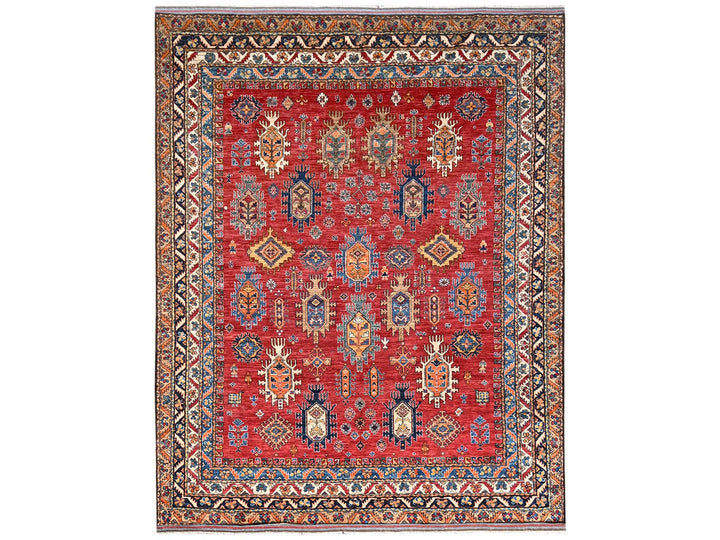 8'1" x 9'9" New Hand Knotted Red Wool Rectangle Oriental Rug - MOA1021477