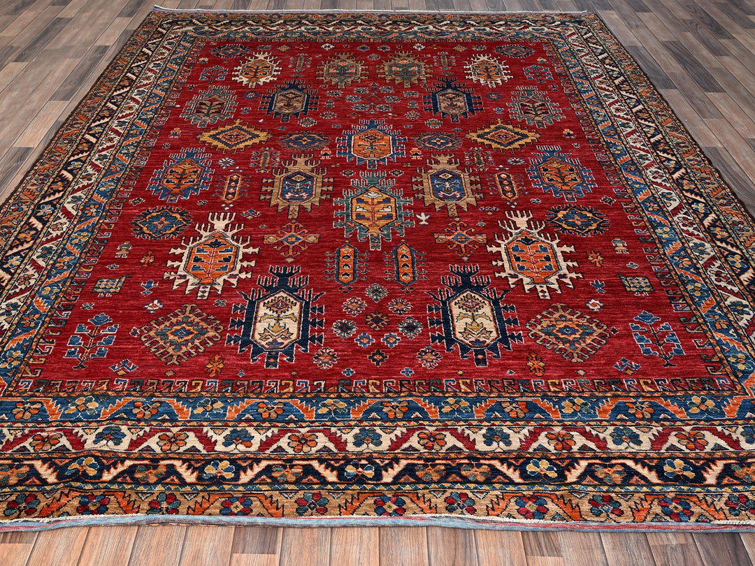 8'1" x 9'9" New Hand Knotted Red Wool Rectangle Oriental Rug - MOA1021477