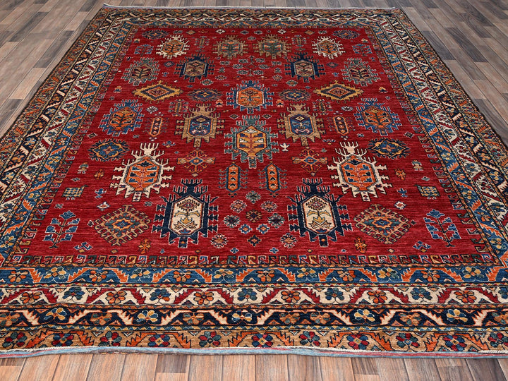 8'1" x 9'9" New Hand Knotted Red Wool Rectangle Oriental Rug - MOA1021477