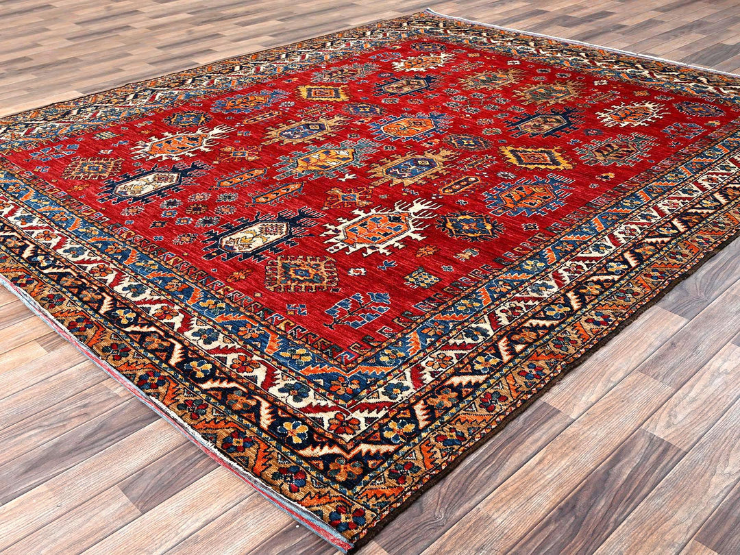 8'1" x 9'9" New Hand Knotted Red Wool Rectangle Oriental Rug - MOA1021477