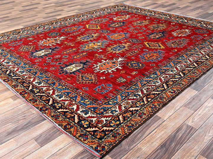 8'1" x 9'9" New Hand Knotted Red Wool Rectangle Oriental Rug - MOA1021477