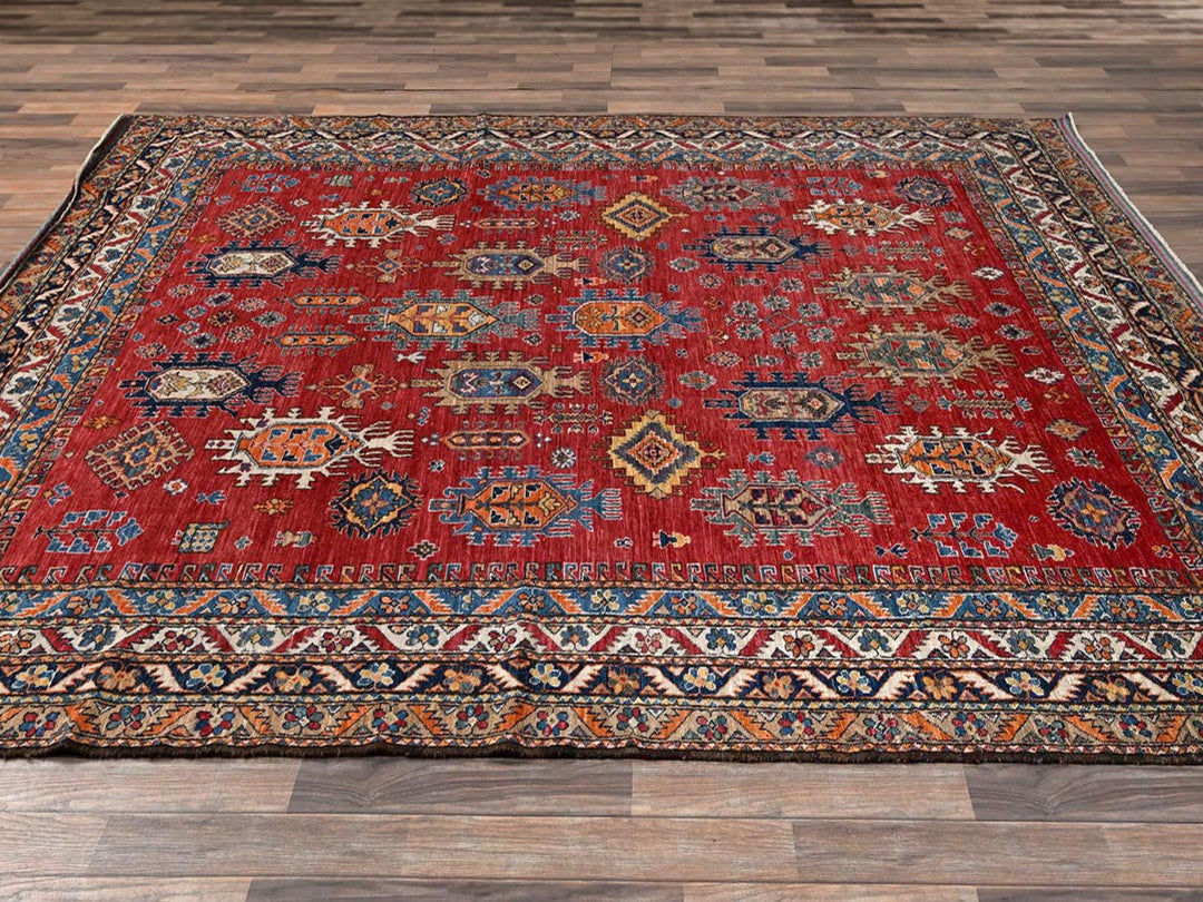 8'1" x 9'9" New Hand Knotted Red Wool Rectangle Oriental Rug - MOA1021477