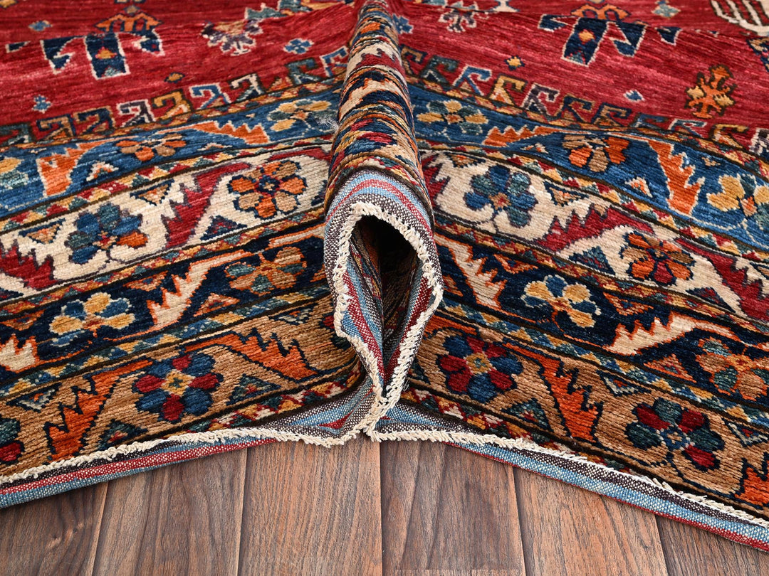 8'1" x 9'9" New Hand Knotted Red Wool Rectangle Oriental Rug - MOA1021477