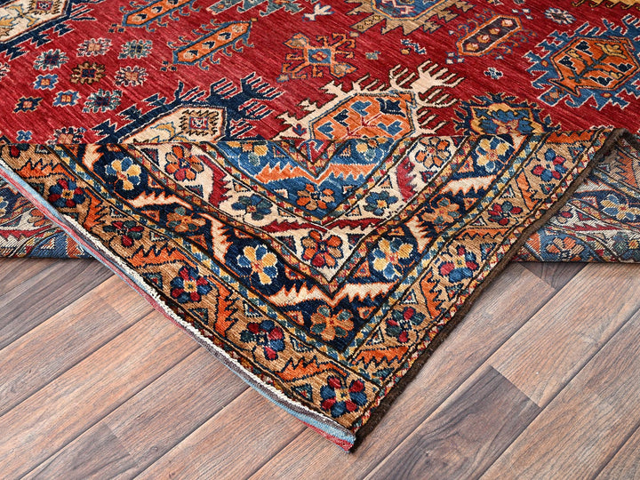 8'1" x 9'9" New Hand Knotted Red Wool Rectangle Oriental Rug - MOA1021477