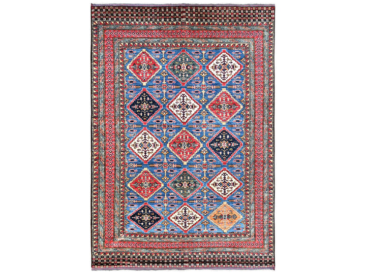 6'2" x 9'1" New Hand Knotted Blue Wool Rectangle Oriental Rug - MOA1021478