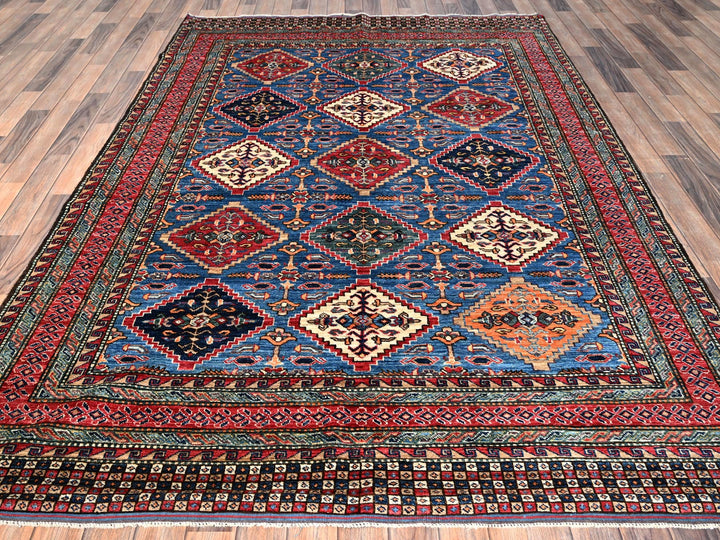 6'2" x 9'1" New Hand Knotted Blue Wool Rectangle Oriental Rug - MOA1021478