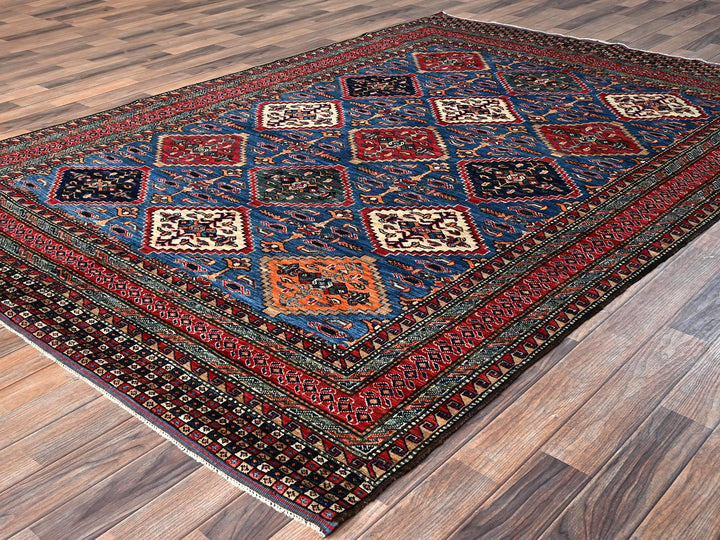 6'2" x 9'1" New Hand Knotted Blue Wool Rectangle Oriental Rug - MOA1021478