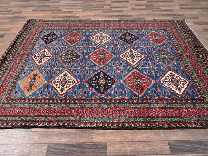 6'2" x 9'1" New Hand Knotted Blue Wool Rectangle Oriental Rug - MOA1021478