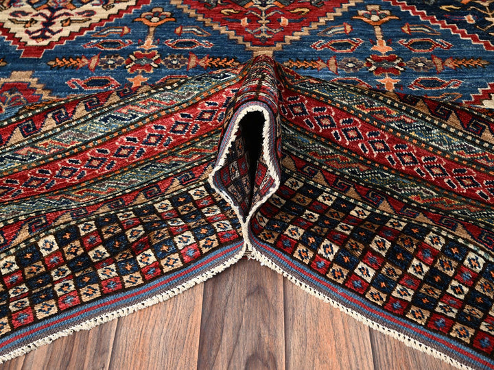 6'2" x 9'1" New Hand Knotted Blue Wool Rectangle Oriental Rug - MOA1021478