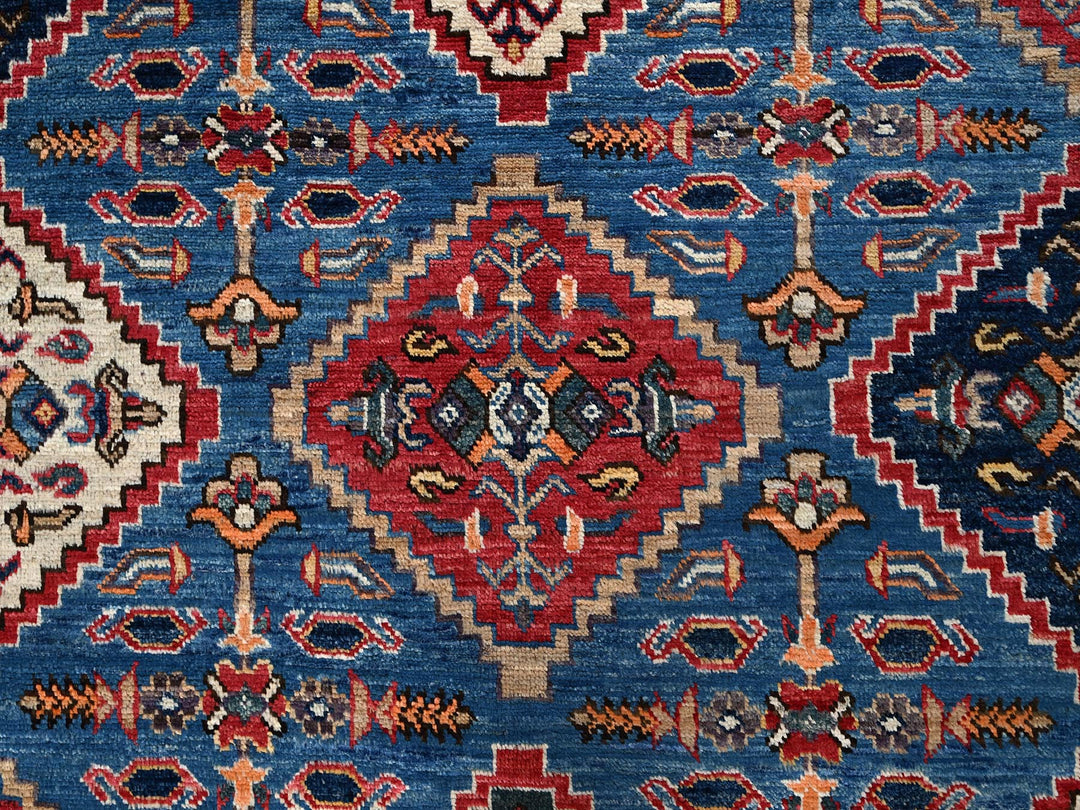 6'2" x 9'1" New Hand Knotted Blue Wool Rectangle Oriental Rug - MOA1021478