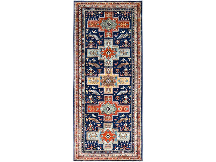 4'0" x 9'6" New Hand Knotted Blue Wool Runner Oriental Rug - MOA102147