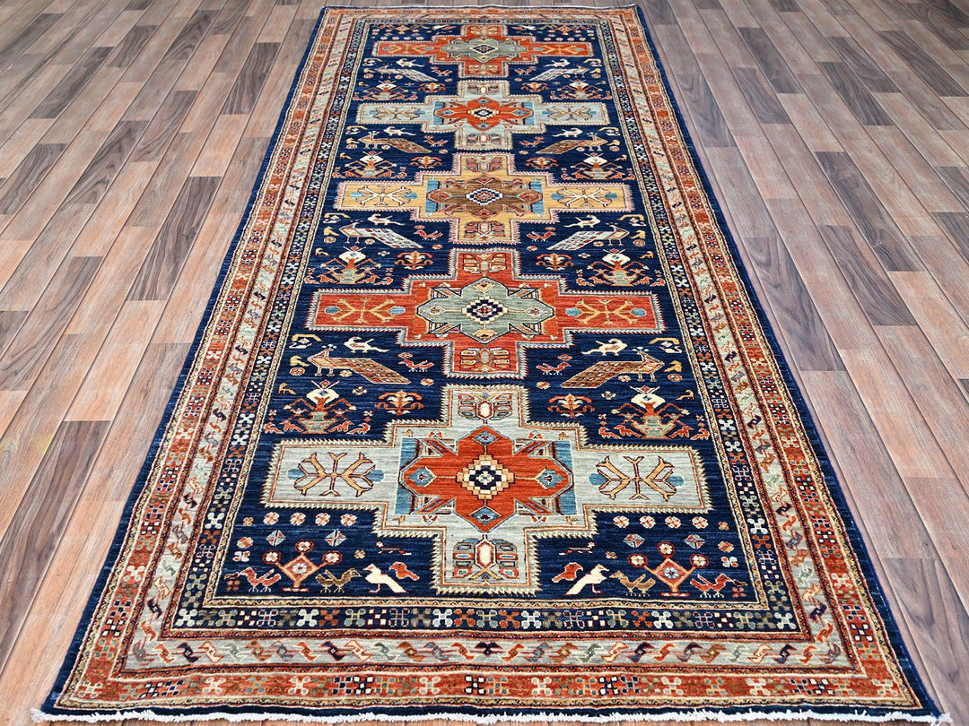 4'0" x 9'6" New Hand Knotted Blue Wool Runner Oriental Rug - MOA102147