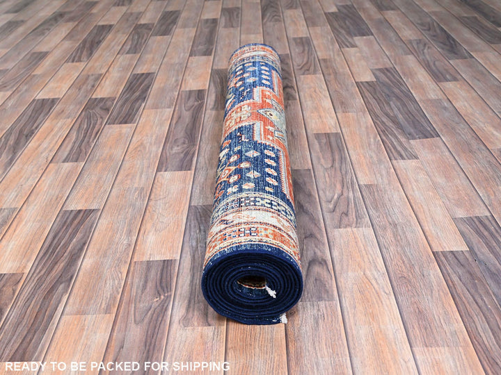 4'0" x 9'6" New Hand Knotted Blue Wool Runner Oriental Rug - MOA102147