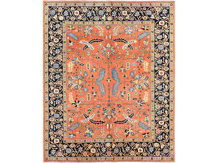 8'2" x 9'11" New Hand Knotted Orange Wool Rectangle Oriental Rug - MOA1021485