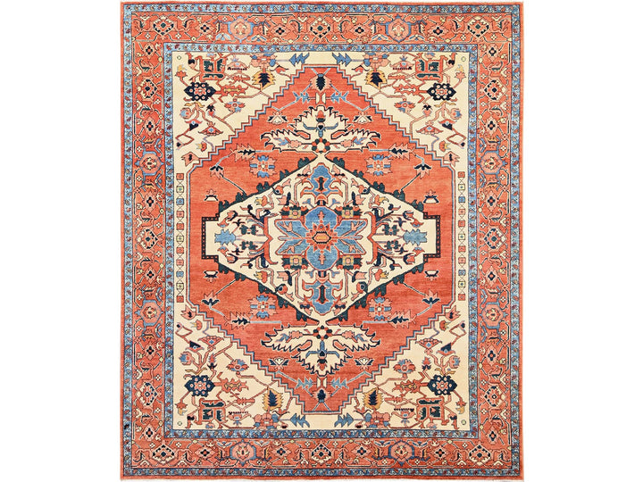 8'3" x 9'10" New Hand Knotted Orange Wool Rectangle Oriental Rug - MOA1021487