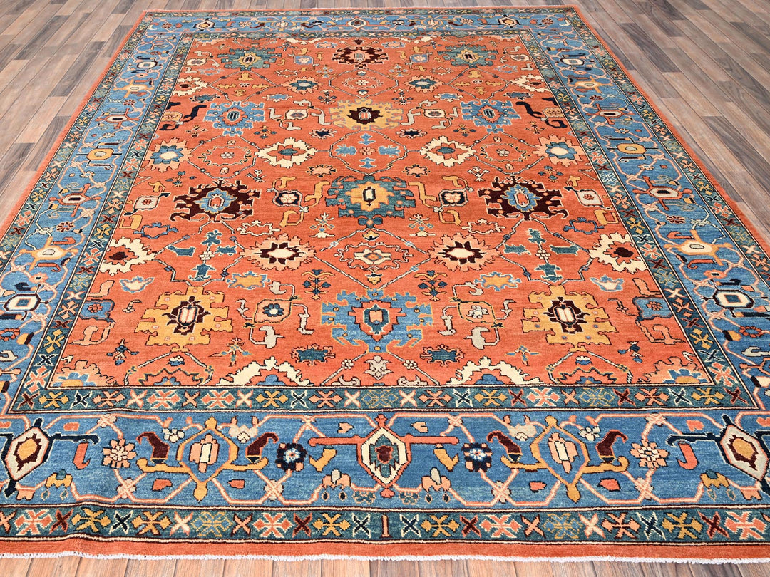 8'2" x 9'8" New Hand Knotted Orange Wool Rectangle Oriental Rug - MOA1021488