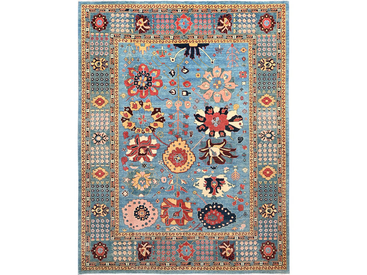 9'1" x 11'7" New Hand Knotted Blue Wool Rectangle Oriental Rug - MOA1021492