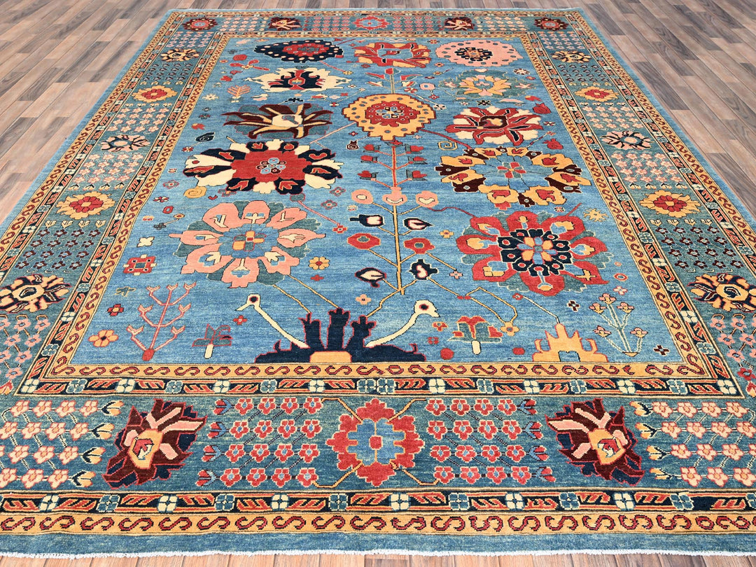 9'1" x 11'7" New Hand Knotted Blue Wool Rectangle Oriental Rug - MOA1021492