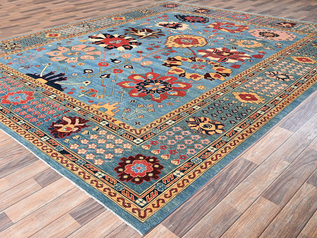 9'1" x 11'7" New Hand Knotted Blue Wool Rectangle Oriental Rug - MOA1021492