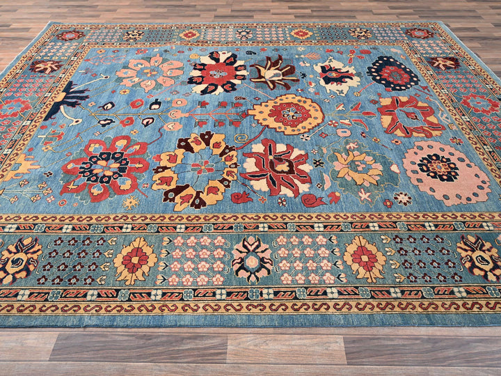 9'1" x 11'7" New Hand Knotted Blue Wool Rectangle Oriental Rug - MOA1021492