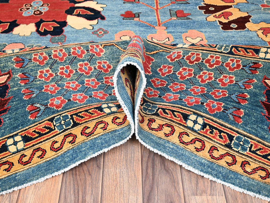 9'1" x 11'7" New Hand Knotted Blue Wool Rectangle Oriental Rug - MOA1021492