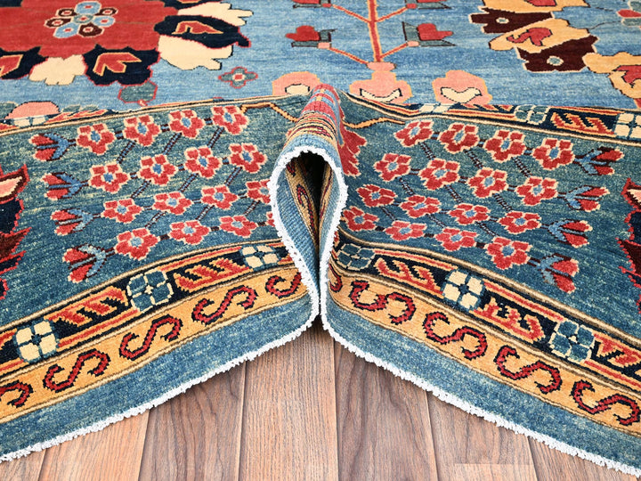 9'1" x 11'7" New Hand Knotted Blue Wool Rectangle Oriental Rug - MOA1021492