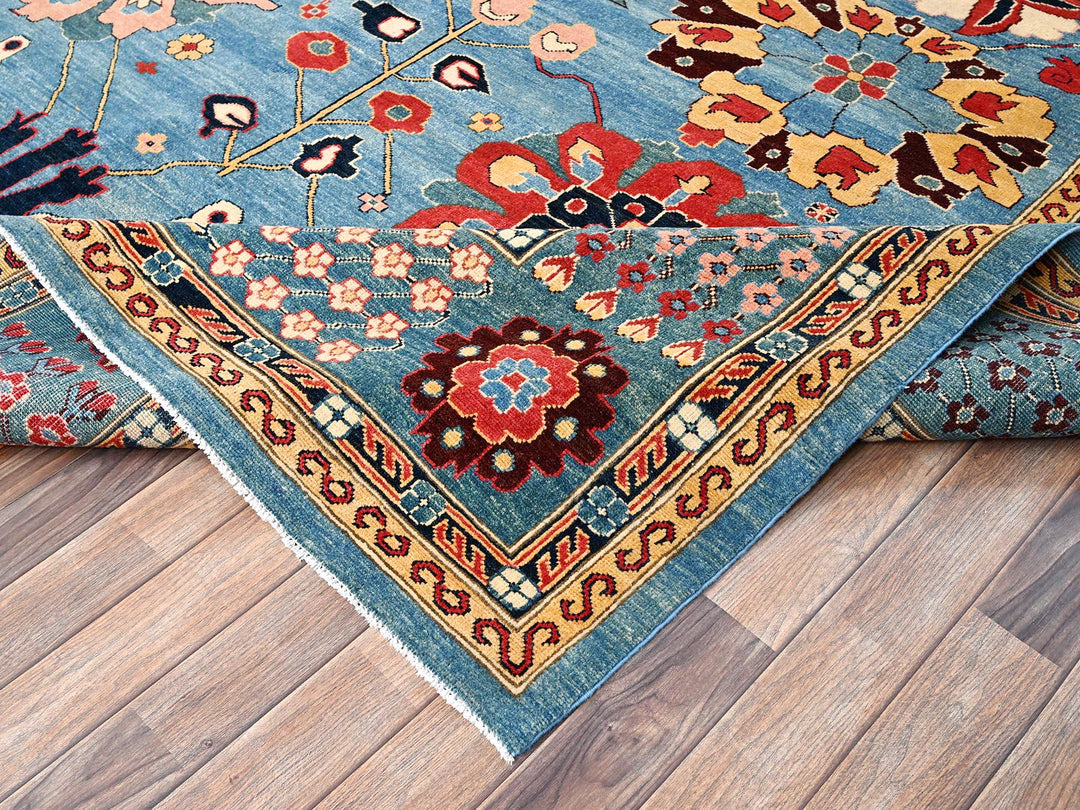 9'1" x 11'7" New Hand Knotted Blue Wool Rectangle Oriental Rug - MOA1021492