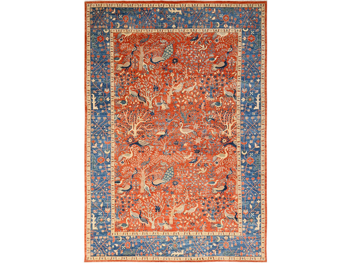 9'8" x 13'10" New Hand Knotted Orange Wool Rectangle Oriental Rug - MOA1021493