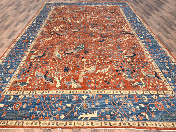 9'8" x 13'10" New Hand Knotted Orange Wool Rectangle Oriental Rug - MOA1021493