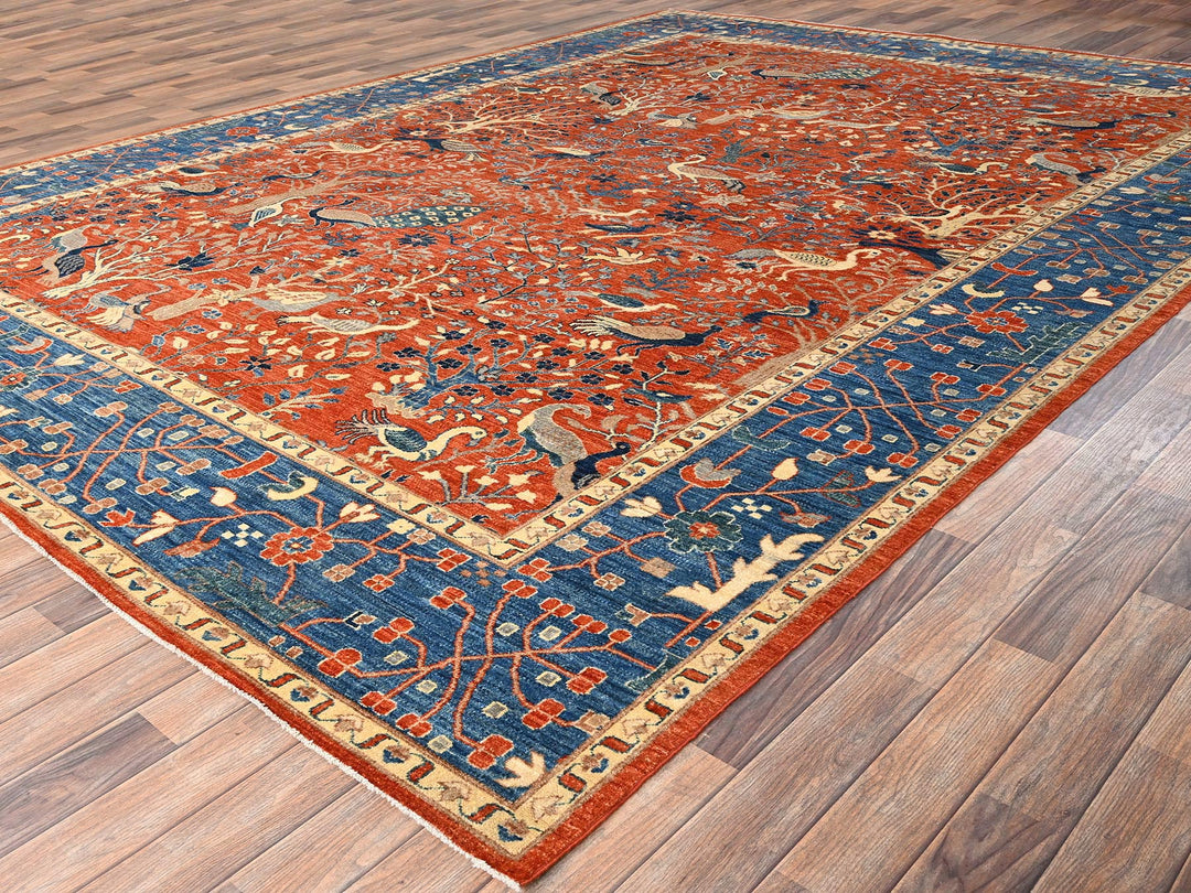 9'8" x 13'10" New Hand Knotted Orange Wool Rectangle Oriental Rug - MOA1021493