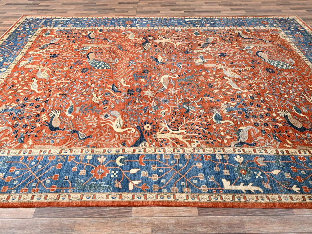 9'8" x 13'10" New Hand Knotted Orange Wool Rectangle Oriental Rug - MOA1021493