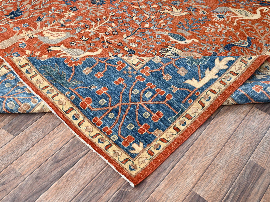 9'8" x 13'10" New Hand Knotted Orange Wool Rectangle Oriental Rug - MOA1021493