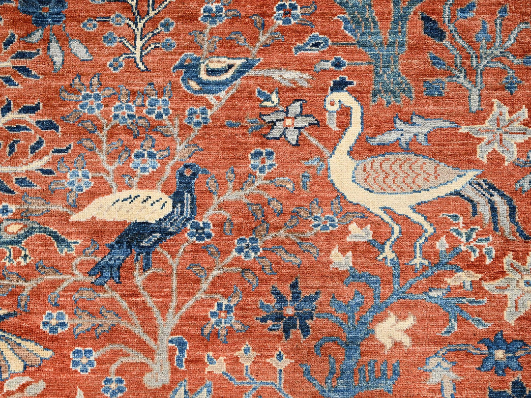 9'8" x 13'10" New Hand Knotted Orange Wool Rectangle Oriental Rug - MOA1021493