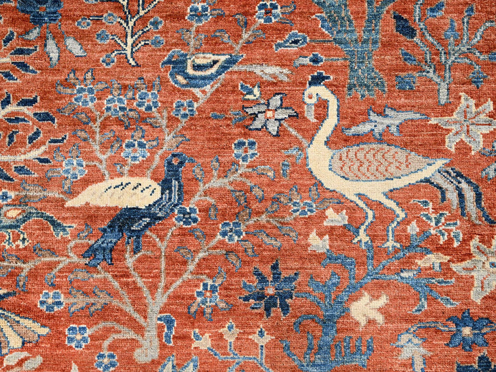 9'8" x 13'10" New Hand Knotted Orange Wool Rectangle Oriental Rug - MOA1021493