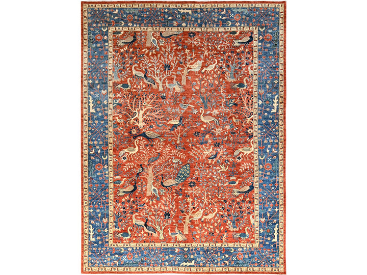 8'11" x 11'8" New Hand Knotted Orange Wool Rectangle Oriental Rug - MOA1021494