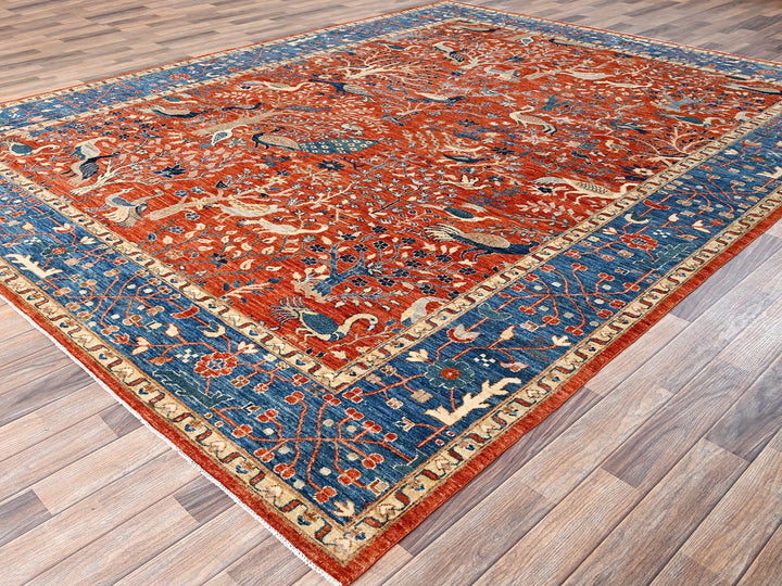 8'11" x 11'8" New Hand Knotted Orange Wool Rectangle Oriental Rug - MOA1021494