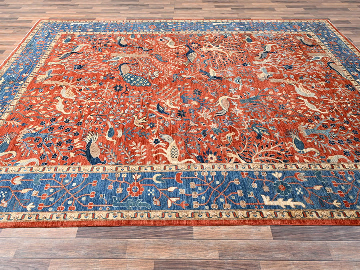 8'11" x 11'8" New Hand Knotted Orange Wool Rectangle Oriental Rug - MOA1021494