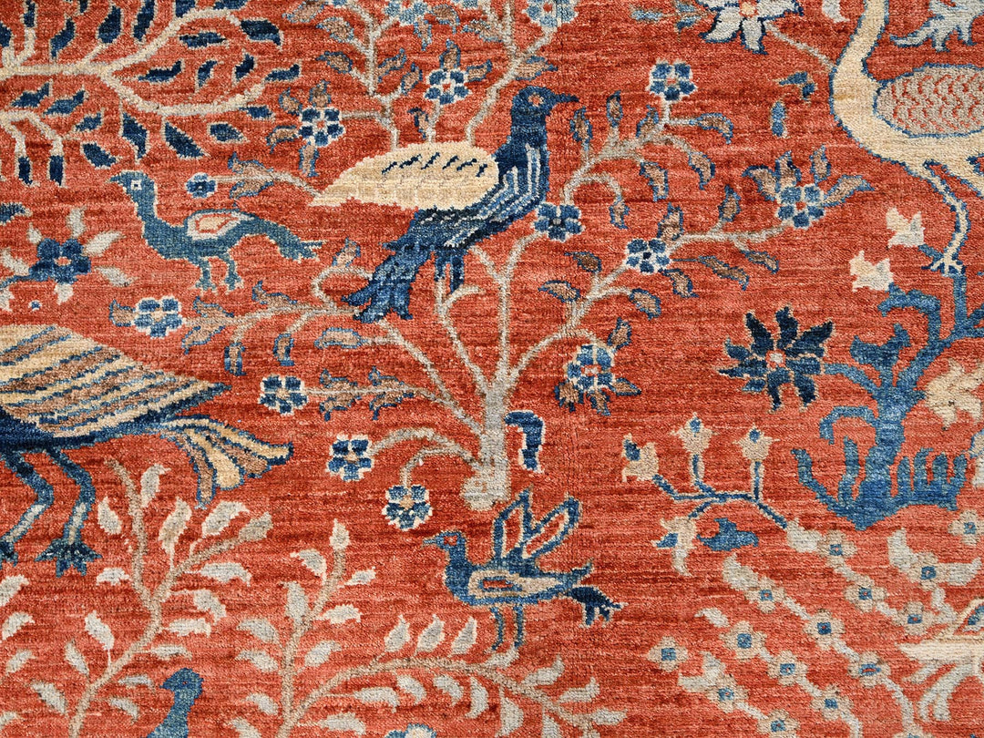 8'11" x 11'8" New Hand Knotted Orange Wool Rectangle Oriental Rug - MOA1021494