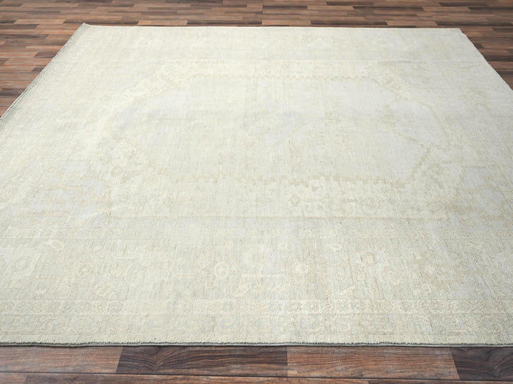 8'1" x 9'5" New Hand Knotted Ivory Wool Rectangle Oriental Rug - MOA1021495