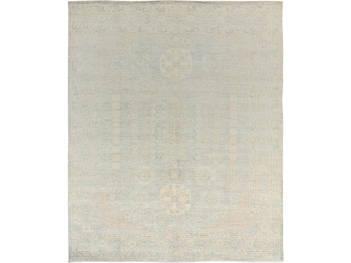 7'11" x 9'7" New Hand Knotted Grey Wool Rectangle Oriental Rug - MOA1021498