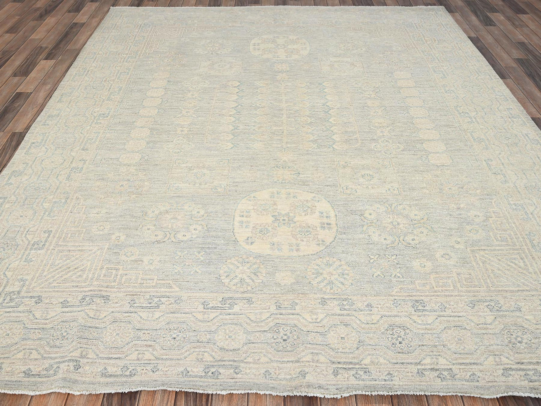 7'11" x 9'7" New Hand Knotted Grey Wool Rectangle Oriental Rug - MOA1021498