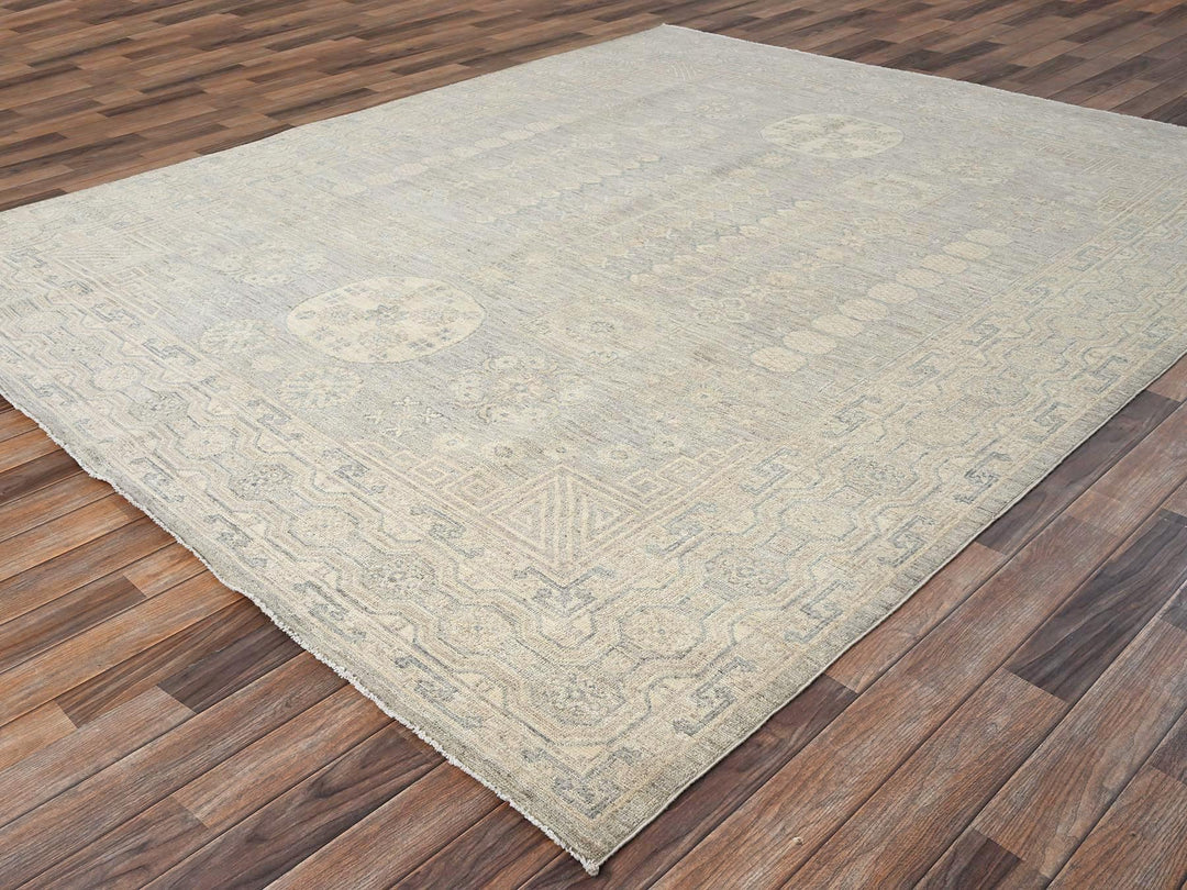 7'11" x 9'7" New Hand Knotted Grey Wool Rectangle Oriental Rug - MOA1021498