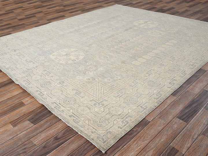 7'11" x 9'7" New Hand Knotted Grey Wool Rectangle Oriental Rug - MOA1021498