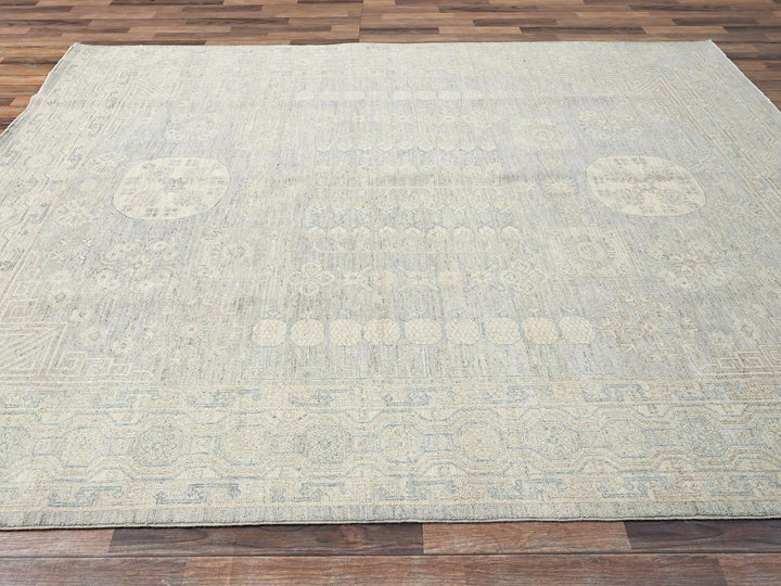 7'11" x 9'7" New Hand Knotted Grey Wool Rectangle Oriental Rug - MOA1021498