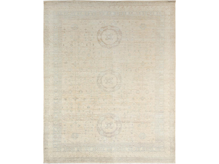 7'10" x 9'6" New Hand Knotted Beige Wool Rectangle Oriental Rug - MOA1021499